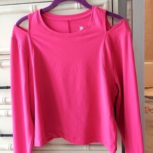 All in motion Cropped LSLV neon pink V-CUT Shoulder Crew Neck Top Sz L